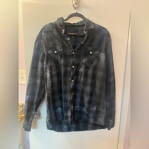 Large Blue Pronto Uomo Blue and Gray Plaid Button-Up Shirt (RSB) Pre ♥️